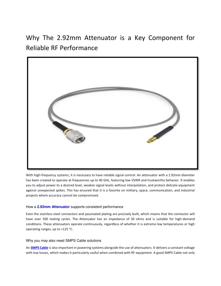 PPT - Why The 2.92mm Attenuator is a Key Component for Reliable RF Performance PowerPoint Presentation - ID:14548371