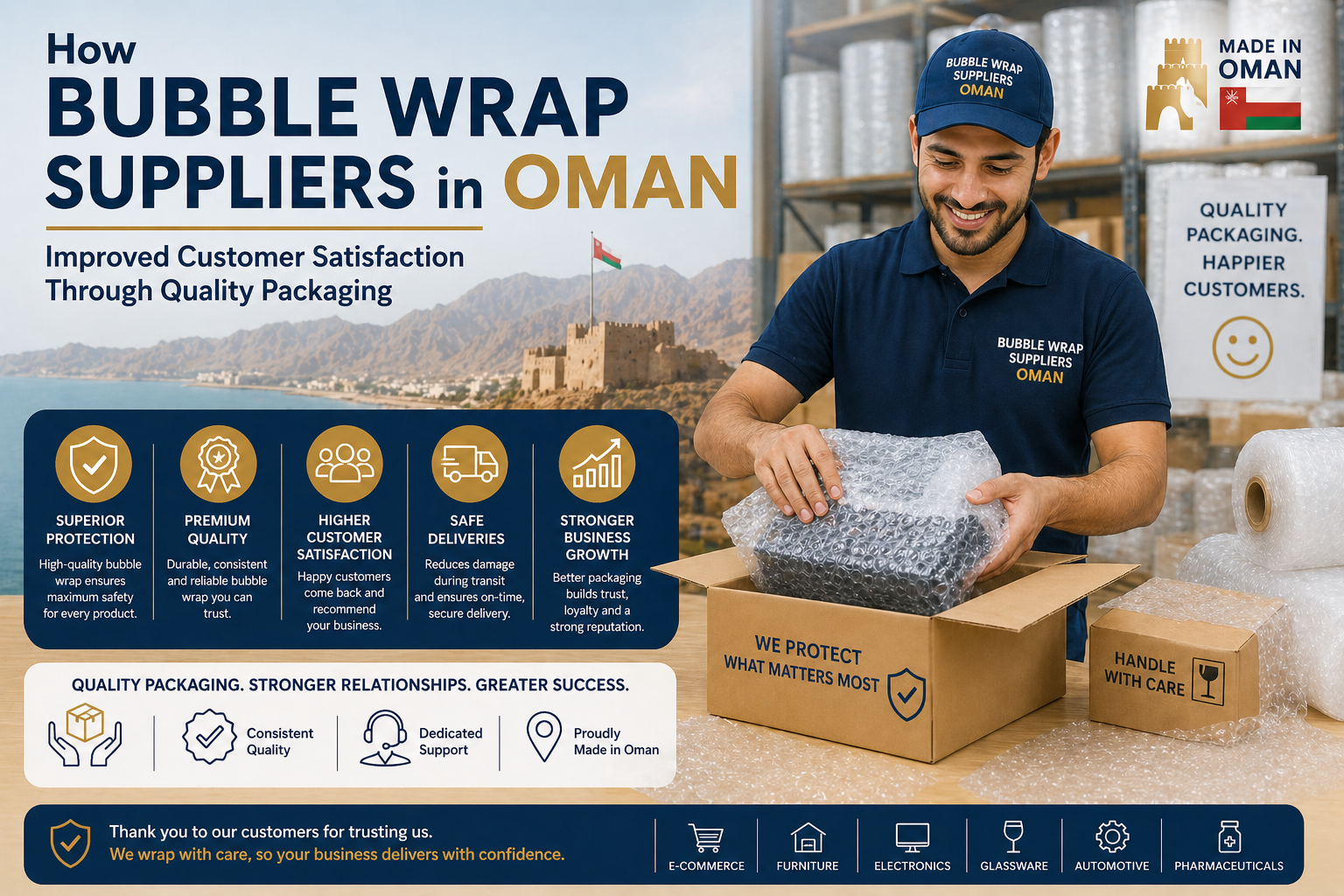 How Bubble Wrap Suppliers in Oman Improved Customer Satisfaction Through Quality Packaging – Leading Packaging Materials Manufacturer in Oman | Barbhaya Industries