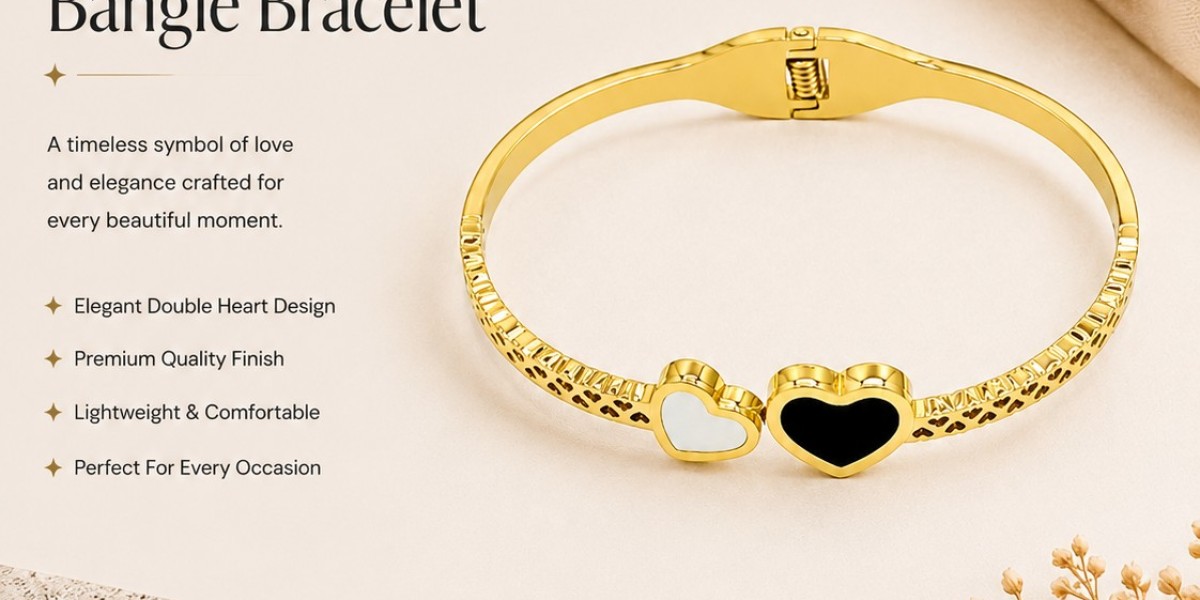 White And Black Double Heart Bangle Bracelet – A Perfect Blend of Love & Luxury