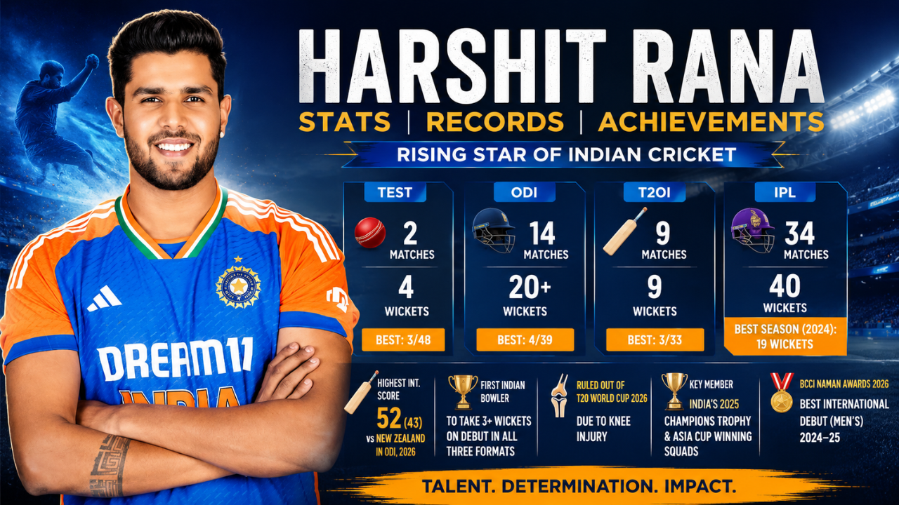 Harshit Rana Stats: Records, IPL, ODI, T20I and Test Career