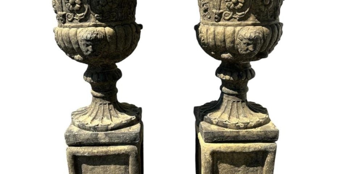Pair Italian Stone Garden Urns Campana Renaissance – Timeless Garden Elegance by Canonbury Antiques